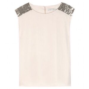 Alice + Olivia Cream and Silver Sequin Blouse XS